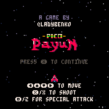 Title screen featuring the game's title, developer and controls